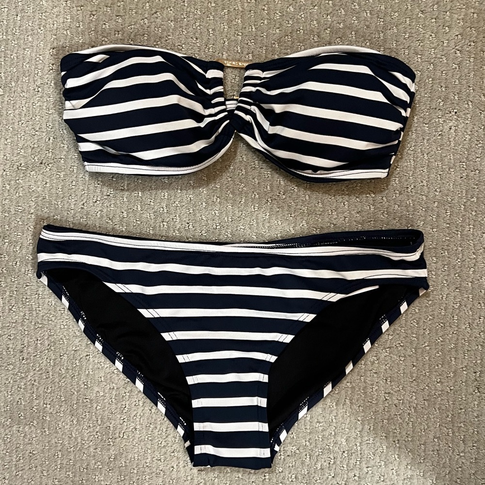NWT MICHAEL KORES navy/white striped bikini
